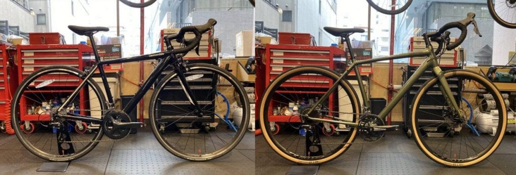 (左)ロードバイク:Cannondale CAAD Optimo SORA (右)グラベルロード:Cannondale TOPSTONE SORA