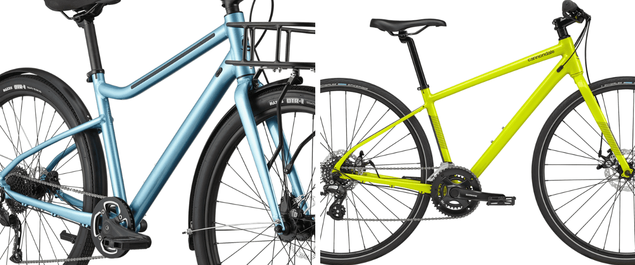 クロスバイクではアルパインとハイライターが登場。ポップだけど明るすぎず、マットなツヤ感が美しいアルパイン(Treadwell EQ:左)と、イエローにメタリックレイヤーを加え、野外での見え方に強みがでたハイライター(Quick Women's 5:右)。