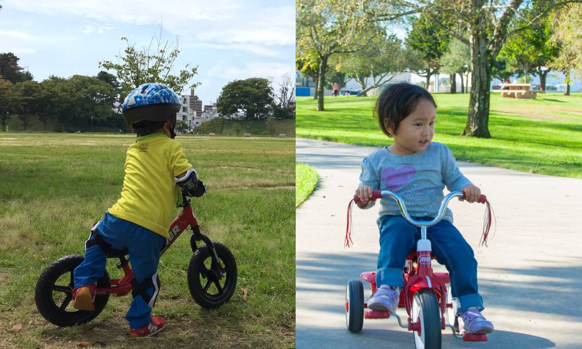三輪車とストライダーはどちらも子供の発育に役立つ