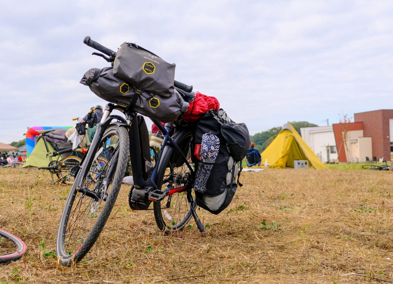 撤収完了時。自転車が起きた状態で荷物を積んでいけるのはかなりラクチン!