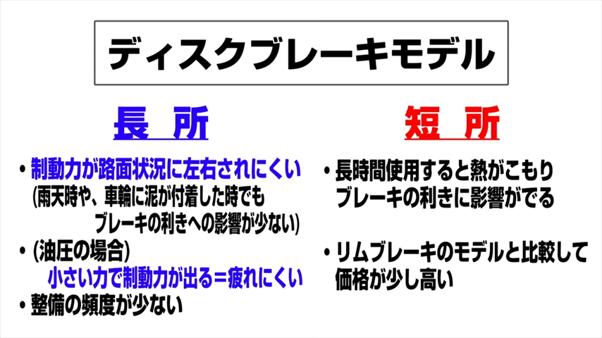ディスクブレーキモデルの長所と短所