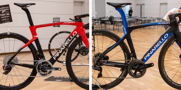 左がDOGMA F、右がDOGMA F12。Fの方がシートステーの位置が低い。