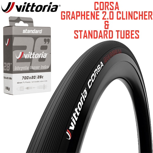 VITTORIA ( ビットリア ) クリンチャー & チューブ 2本セット CORSA ( コルサ ) グラフェン2.0 クリンチャー / スタンダード ブチル チューブ オールブラック 700×25C 仏式バルブ48mm