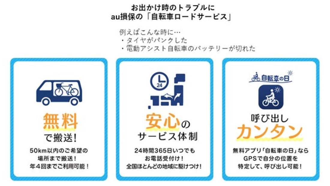 【au損保】「自転車ロードサービス」の対象エリア拡大でさらに便利に